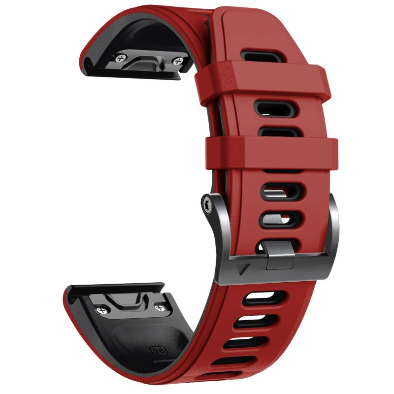 ANCOOL for Fenix 6X Pro Watch Band/Fenix 5X Watch Band/Fenix 7X Watch Band 26MM Silicone Watch Band for Fenix 8 51mm/6X/5X Plus/7X Pro(Red-Black) - Image 4